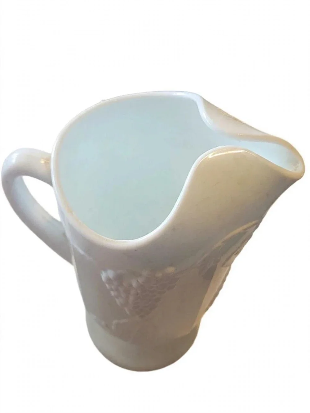 Vintage Indiana Glass Harvest Grape White Milk Glass Pitcher & Vase Set 1970s